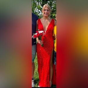 Red deep cut prom dress!!
